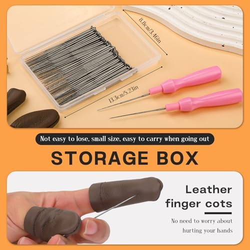 QMNNMA Needle Felting Needles, 100Pcs Wool Felting Needles, Needle Felting Tools Set with 2 Single Wooden Handle Storage Box Fingercots for Wool Projects(M) - Image 6