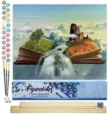 Figured'Art Paint by Numbers Kit for Adults Landscape Book 16"x20" - Craft Art Painting Rolled Canvas with DIY Wooden Frame by FiguredArt