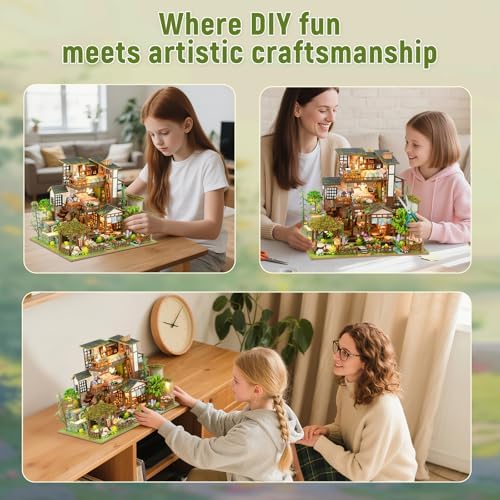 DIY Miniature House Kit with LED Lights, Bamboo Spring Courtyard Wooden Mini House Building Kit for Adults & Teens, Creative Crafts for Women, Friends & Hobbyists - Image 4