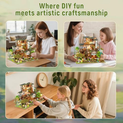 DIY Miniature House Kit with LED Lights, Bamboo Spring Courtyard Wooden Mini House Building Kit for Adults & Teens, Creative Crafts for Women, Friends & Hobbyists - Image 4