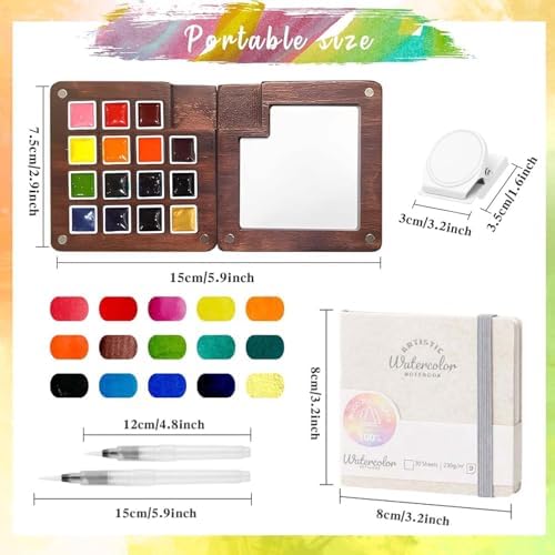 Travel Watercolor Paint Set - Pocket 15-Color Mini Kit with Sketch Pad - Image 3