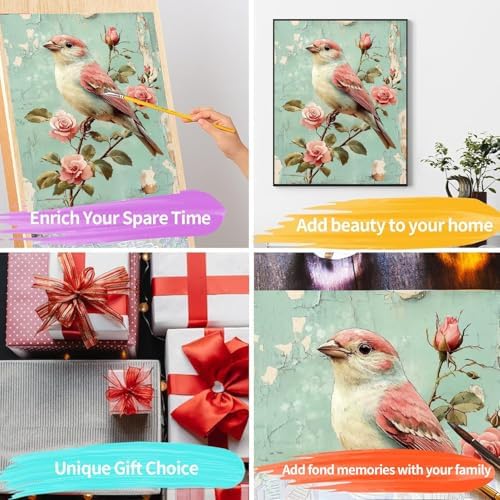pchmcu Bird Flower Paint by Numbers Kits for Adults,Rose Paint by Number for Adults Beginner, Paint by Numbers Kits on Canvas Without Frame for Home Wall Decor 16x20inch - Image 7