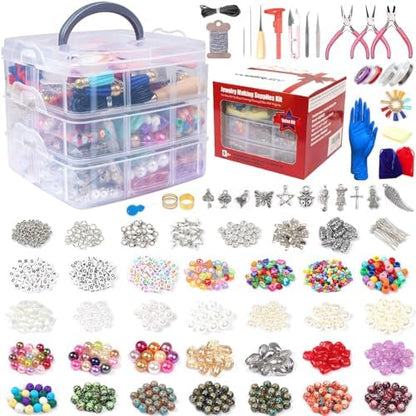 YUGDRUZY Jewelry Making Supplies Kit, 2592 pcs Bracelet Making Kits, Repair Tool with Jewelry Pliers, Jump Rings, Beads, Wire,Craft DIY Gifts by YUGDRUZY