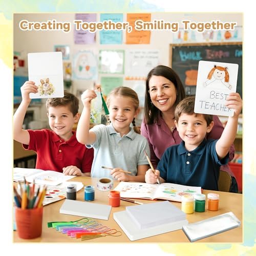 152 PCS Blank Watercolor Cards & Bookmarks Kit, 140lb/300gsm Cotton Paper, 30 Sets 4"x6" Cards with Envelopes, 30 Bookmark Sets with Sleeves, Tassels & Stickers for DIY Greeting Card & Craft Projects - Image 5