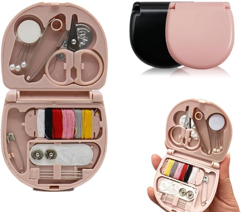 REROON 2 Pack Mini Travel Sewing Kit for Adult & Kid | Portable Sewing Box Kit Bulk | Small Emergency Repair Set with Thread Scissors Needle for Travel, Beginner DIY Handcraft | Black + Pink by Unknown