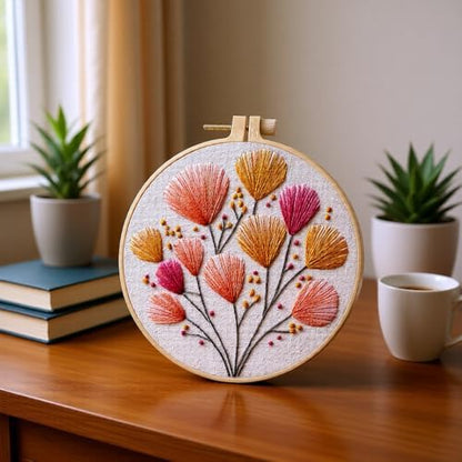 JJFox Embroidery Kit for Beginners and Adults, DIY Hand Embroidery Starter Kit with Cute Pattern, Cross Stitch Needlepoint Set with Hoop, Threads and Instructions (Flower-2) - Image 2