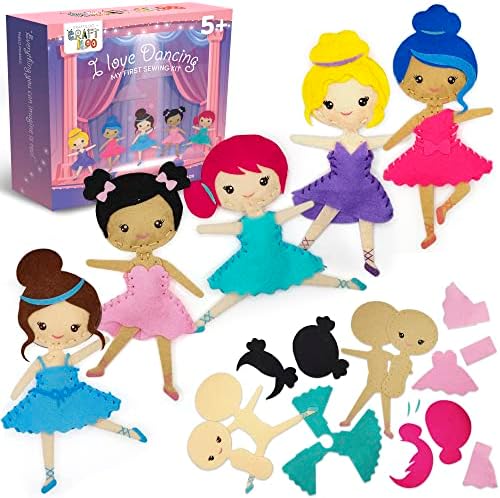 Ballerina Sewing Kit for Kids Ages 5-12 - 5 Felt Dancer Dolls, Beginner by Craftiloo
