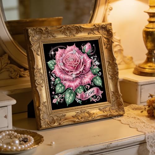 jinglinhh Pink Rose Flowers Special Shaped DIY Diamond Art Painting Kit for Adults Beginners, Partial Drill Crystal Rhinestone Gem Art Craft Home Wall Decor 30x30cm - Image 7