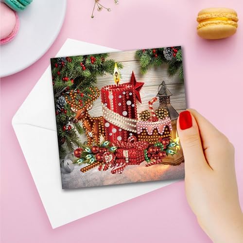 DIY Diamond Greeting Cards Set Christmas, 5D DIY Diamond Art Painting Greeting Card, DIY Christmas Card Making Kits for Family Friends Handmade Gift-#11-Christmas Candles - Image 5