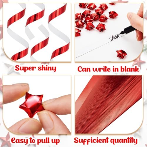 Kigeli 1000 Sheets Origami Star Paper Strips,Red,Solid Style - Image 3