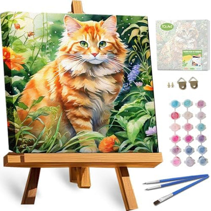 TOCARE Framed Paint by Numbers Kit for Adults Beginners,12x12inch Orange Cat Paint by Number with Frame,Easy Cat Paint by Numbers Framed Canvas (Without Easel) by TOCAREDirect