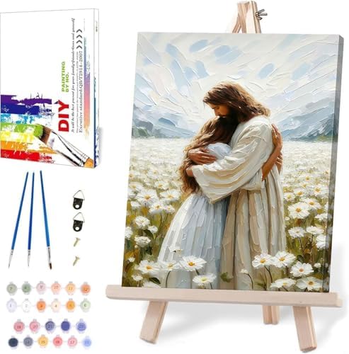 Jesus Paint by Numbers Kit for Adults Framed Canvas, with Wooden Easel by BAWKENTON