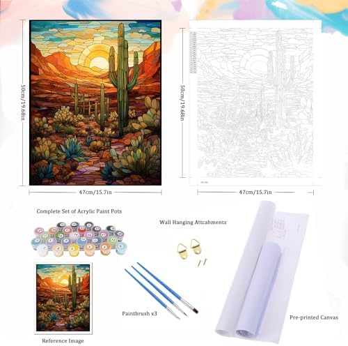 Natuyalo Paint by Numbers Kit for Adults - Cactus DIY Adult Paint by Number Kits Wilderness Landscape Acrylic Canvas Painting for Adults Beginners Kids Art Crafts Without Frame, 16x20 Inch - Image 5