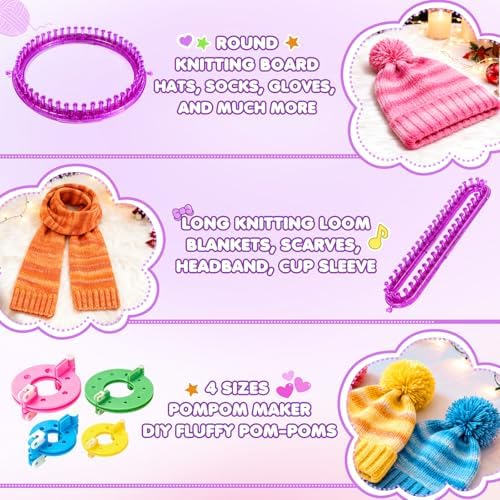 Knitting Loom Kit with Storage Bag,Looms,Yarn, Pom Pom Maker & Crochet Hook - Image 4