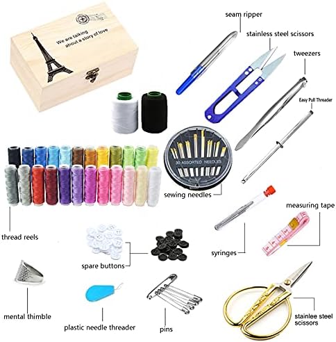 MKNZOME Wooden Sewing Basket - Sewing Box with Supplies for Travel Home - Image 3