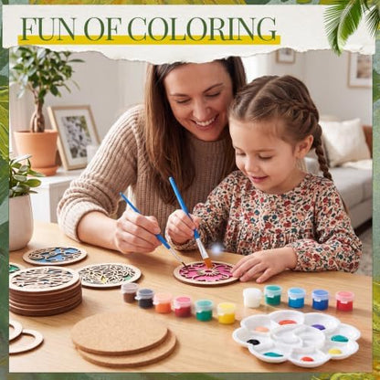 Reallnaive Wood Coasters Painting Kit DIY Craft, 24 Pcs, Floral - Image 6