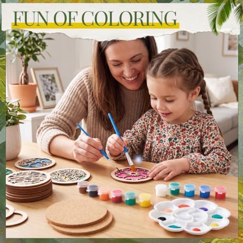 Reallnaive Wood Coasters Painting Kit DIY Craft, 12 Pcs, Floral - Image 6