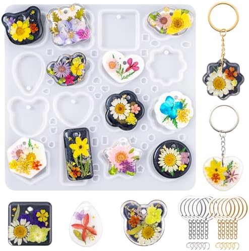 LET'S RESIN Keychain Resin Molds Silicone, 16 Cavity Pendant Casting Mold by LETSRESIN