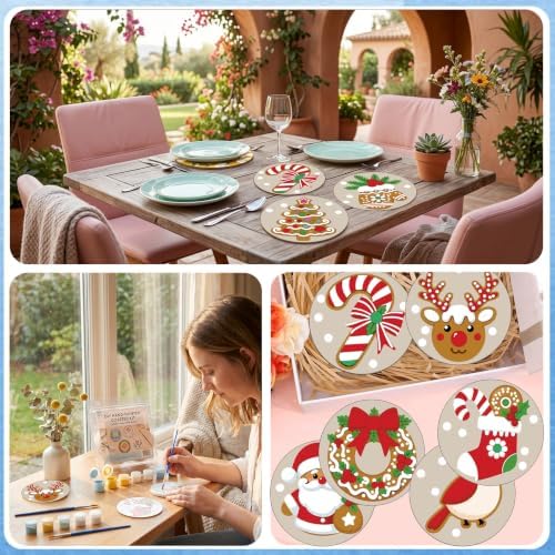 8 Pack Christmas Paint by Number Kits Coasters with Holder Cork Pads - Image 6