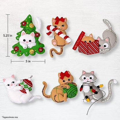 Bucilla Felt Applique 6 Piece Ornament Making Kit, Frisky Kitties, Perfect for Holiday DIY Arts and Crafts, 89643E - Image 2
