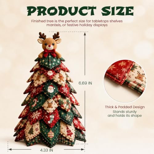 Daily Partner DIY Quilted Fabric Christmas Tree Kit, Arts and Crafts for Adults, (Reindeer) - Image 3