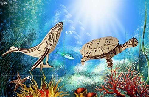 3D Wooden Sea Animal Puzzle, 6 Piece Set Wood Sea Animals Skeleton DIY Assembly Model Kits, Wooden Crafts Brain Teaser Puzzle, STEM Gifts for Adults & Teens Birthday Gifts Xmas - Image 4