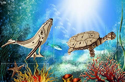 3D Wooden Sea Animal Puzzle, 6 Piece Set Wood Sea Animals Skeleton DIY Assembly Model Kits, Wooden Crafts Brain Teaser Puzzle, STEM Gifts for Adults & Teens Birthday Gifts Xmas - Image 4