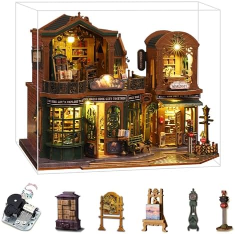 fifijoy DIY Dollhouse Miniature House Kit, Tiny House Kits Mini Doll House Model Building Sets, Wooden Miniature Kits for Adults (Magic Book City) by fifijoy