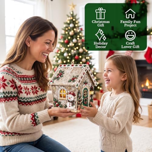 3D Wooden Christmas House Diamond Painting Kit with Pearl Accents-Snow Tree - Image 6