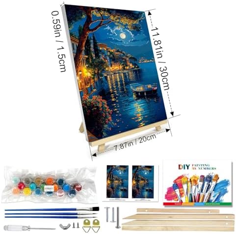 JOOZ Paint by Numbers Kit for Adults with Frame, Moon Paint by Number with Easel, DIY Town Lake Boat Paint by Numbers Landscape for Home Wall Decor 8 x 12 Inch - Image 2