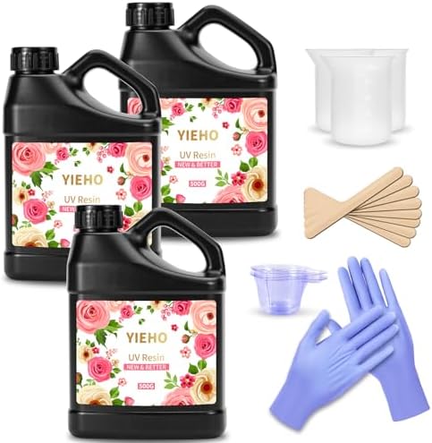 YIEHO UV Resin 1500g -Bulk Upgraded Crystal Clear Hard UV Fast Curing Epoxy Resin Supplies for Craft Jewelry Making with Sticks and Gloves by YIEHO