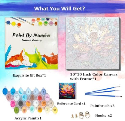 JUJUHOOD Lotus Flower Paint by Numbers Kit for Adults Beginner & Kids Ages 8-12,Abstract Flower Paint by Number Without Easel, Acylic Paint by Numbers for Gift Home Wall Decor 10x10Inch - Image 4