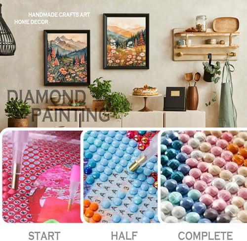 sdfkmlcdl Boho Mountain Sunset Landscape Diamond Art Kits for Adults, Nature Wildflower Mountain Landscape Full Drill Diamond Painting Kits for Adults Beginners 2 Pack, 9.8x11.8 Inch - Image 4