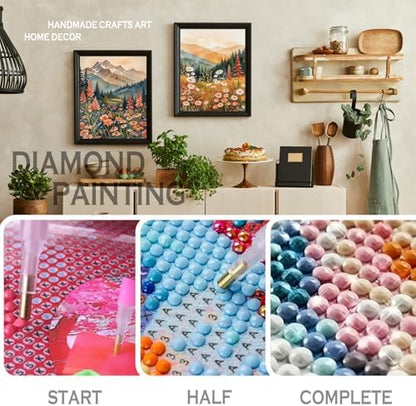 sdfkmlcdl Boho Mountain Sunset Landscape Diamond Art Kits for Adults, Nature Wildflower Mountain Landscape Full Drill Diamond Painting Kits for Adults Beginners 2 Pack, 9.8x11.8 Inch - Image 4