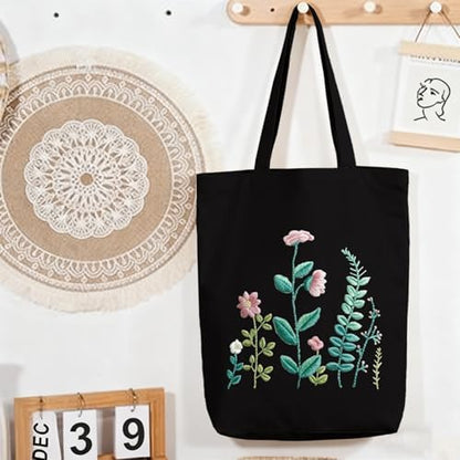 CREAWONDER Canvas Tote Bag Embroidery Kit with Pattern for Beginners, Arts and DIY Embroidery Crafts Kits for Adults, Include Instructions, Embroidery Hoops, Color Threads and Tool - Image 7