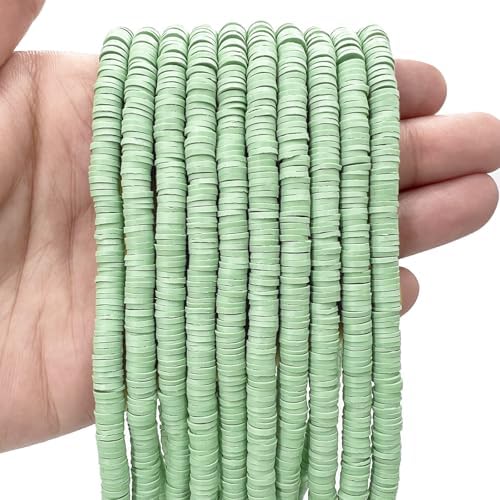 3600 PCS 10 Strands Polymer Clay Beads for Jewelry Making, Vinyl Heishi Beads 6mm for Surfer Bracelets Necklace Making (Sage Green) by MIIIM