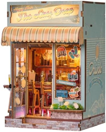 DIY Book Nook Kit, Tropical Coast Bar Miniature House Kit Stepless Dimming by IECREATE
