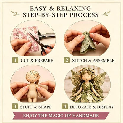 Fairy Patchwork DIY Collection, Flower Fairies Sewing Kit for Adults & Beginners, Make 4pcs Fabric Fairy Dolls with Pre-Cut Materials, Handmade DIY Craft Gift & Home Decor (Butterfly Fairies) - Image 2