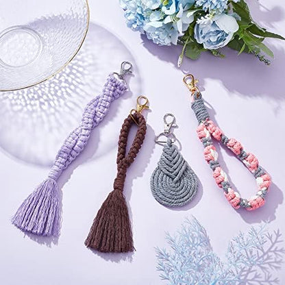 INFUNLY 8 Set DIY Macrame Wristlet Keychain Kits for Adults Colorful Macrame Cord Knotting Kit Boho Mini Macrame Tassel Keychain with Instruction + Video for Car Key Purse Phone Wallet Charm - Image 4