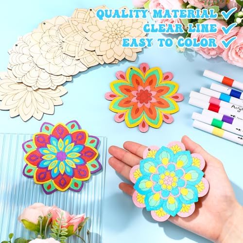 Blosssound 40 Pcs Unfinished Wood Mandala to Paint, Fresh - Image 3