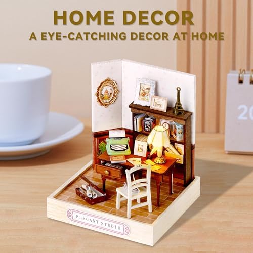 Kisoy Dollhouse Miniature with Furniture Kit, DIY 3D Wooden DIY House Kit with Dust Cover,Handmade Tiny House Toys for Teens Adults Gift(Elegant Studio) - Image 5