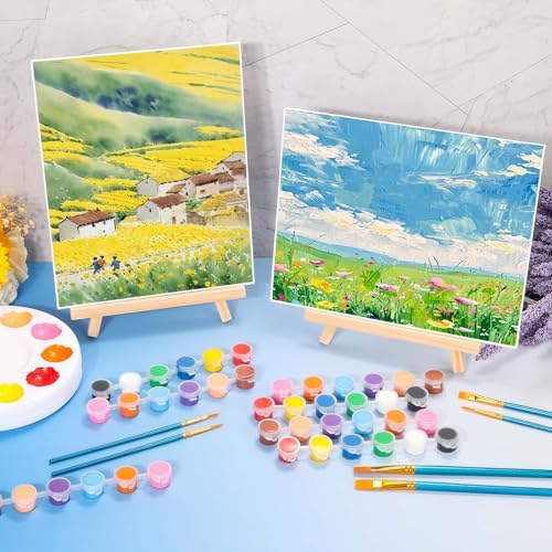 shynek 150pcs Painting Supplies Kit for Adults, 8 * 10In Canvas Boards with Easel Stand, 12 Colors Acrylic Paint Set, Artist Paint Brushes Set, Paint Trays, Sip and Paint Kit - Image 7