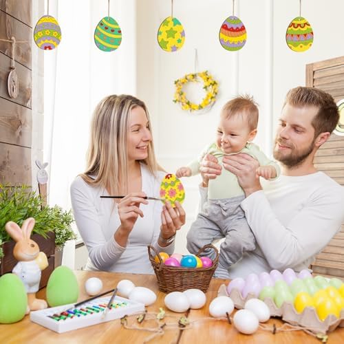 Large Size 7" Wooden Easter Ornaments to Paint, Egg Wooden DIY Blank Unfinished Round Wood Discs Ornament for Crafts Hanging Decorations(10 Different Patterns) - Image 5
