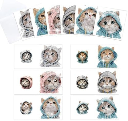 Tontut 6pcs Diamond Painting Kit Greeting Card, Hat Cat 5D DIY Diamond Handmade Holiday Greeting Card with Envelope, Christmas Gift Congratulation by Tontut
