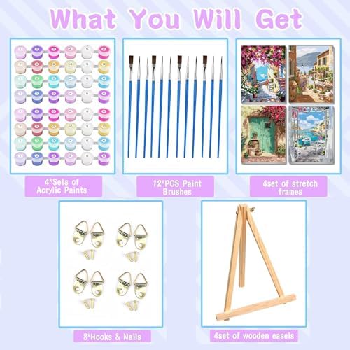 4 Pack Paint by Numbers kit for Adults Beginner Framed with Wooden Easel - Image 3