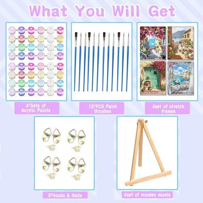 4 Pack Paint by Numbers kit for Adults Beginner Framed with Wooden Easel - Image 3
