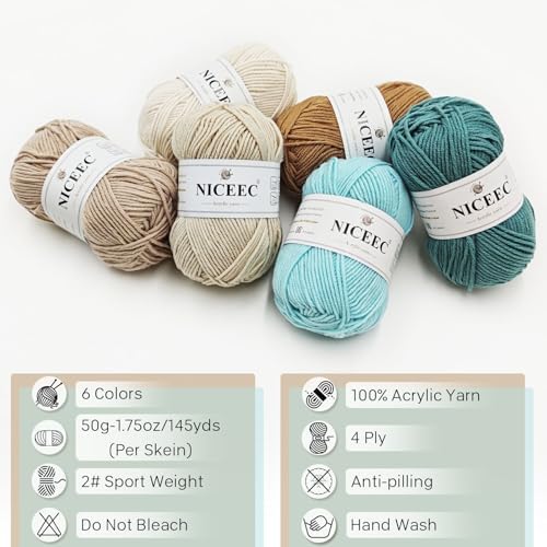 NICEEC 300g Soft Assorted Colors Yarn 100% Acrylic 870yds -Series 16 - Image 4