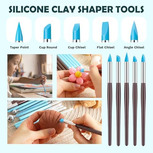 Thyrflen 18PCS Silicone Clay Sculpting Tools, Silicone Painting Brushes Kit, Clay Shaper Tool for Nail Art, Dotting, Shaping, Modeling, Air Dry Clay, Pottery, Ceramics, Polymer Clay, Crafts Supplies - Image 2