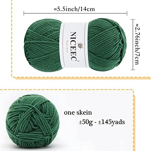 NICEEC 300g Soft Assorted Colors Yarn 100% Acrylic 870yds -Green Series - Image 2