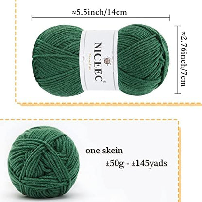 NICEEC 300g Soft Assorted Colors Yarn 100% Acrylic 870yds -Green Series - Image 2